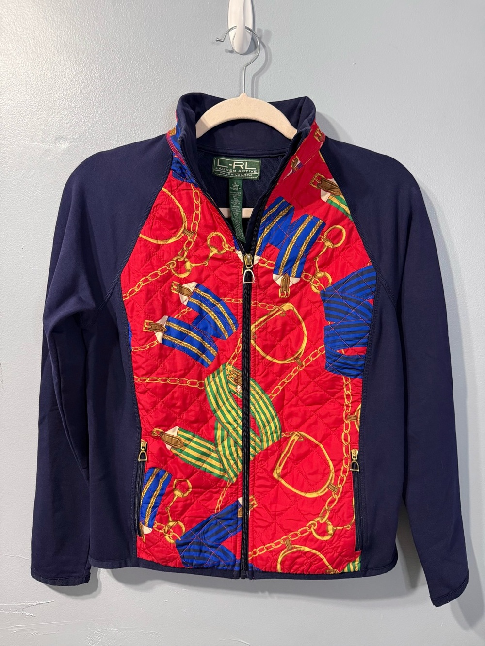 Vintage Lauren Ralph Lauren Equestrian Navy Red Quilted Jacket Womens Small
